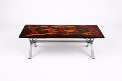 Mid Century Space Age Flames Tabletop & Chrome Coffee Table