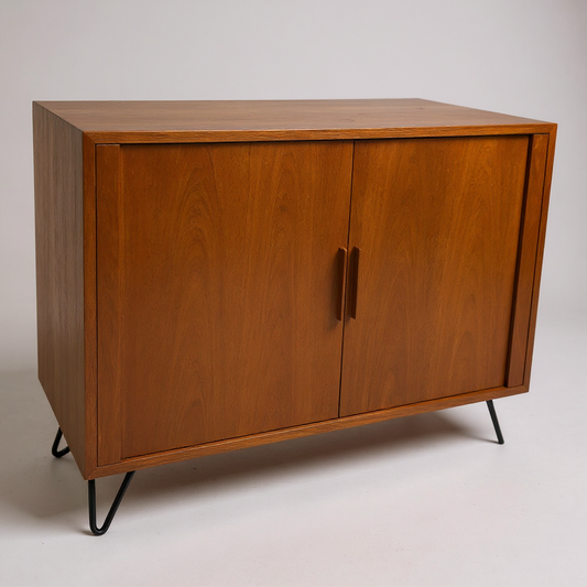 Mid Century Danish Teak Tambour Cabinet on Hairpin Legs | Vintage Sideboard Storage