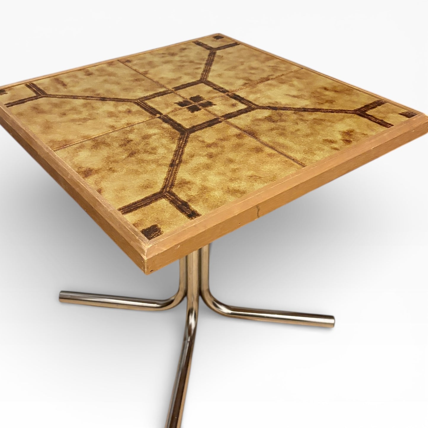 Danish Side Table – Mid Century Table with Ceramic Tile Top & Chrome Base