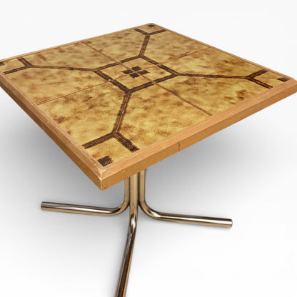 Danish Side Table – Mid Century Table with Ceramic Tile Top & Chrome Base