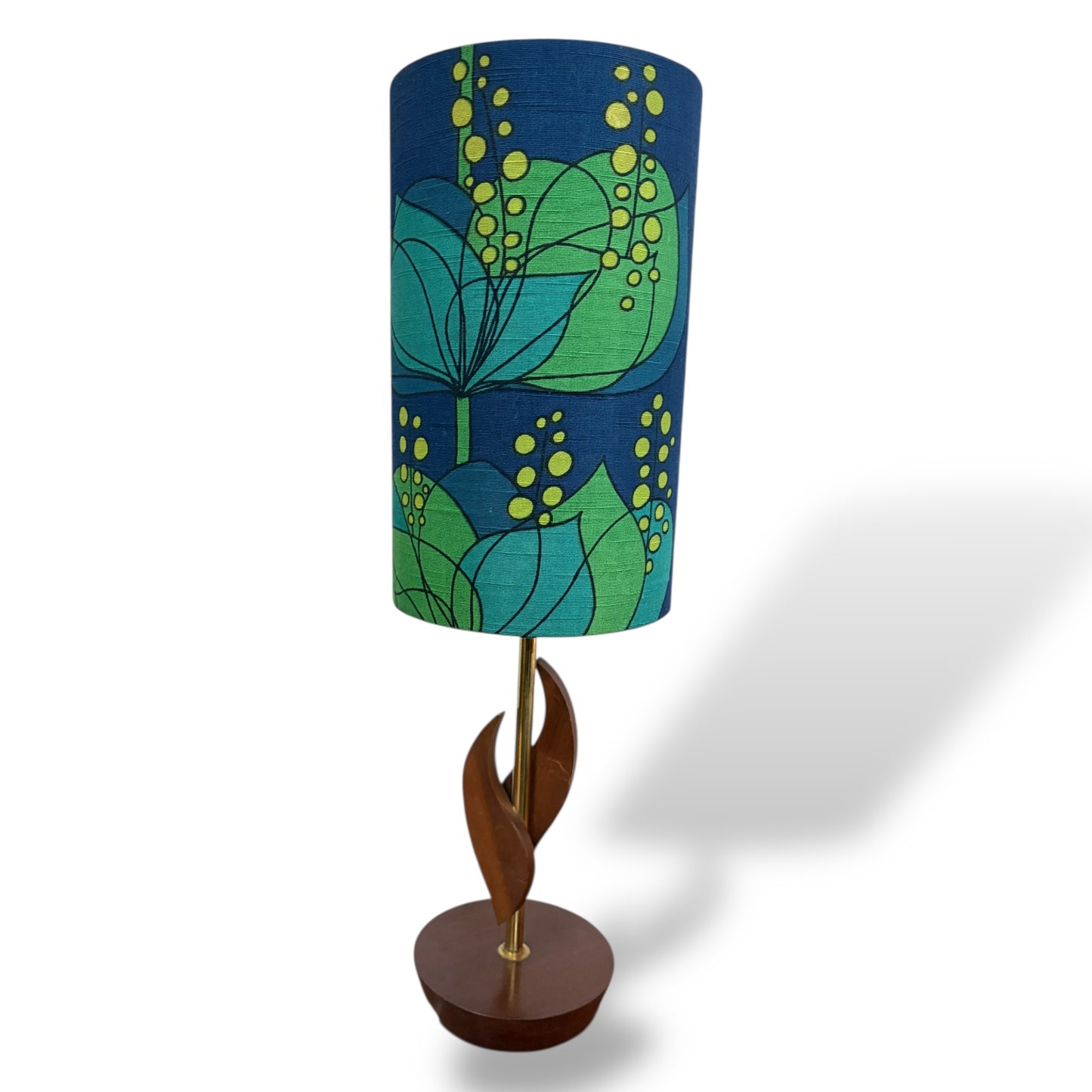 Mid Century Teak Table Lamp with Blue and Green Floral Shade by Lightfandango — view 7