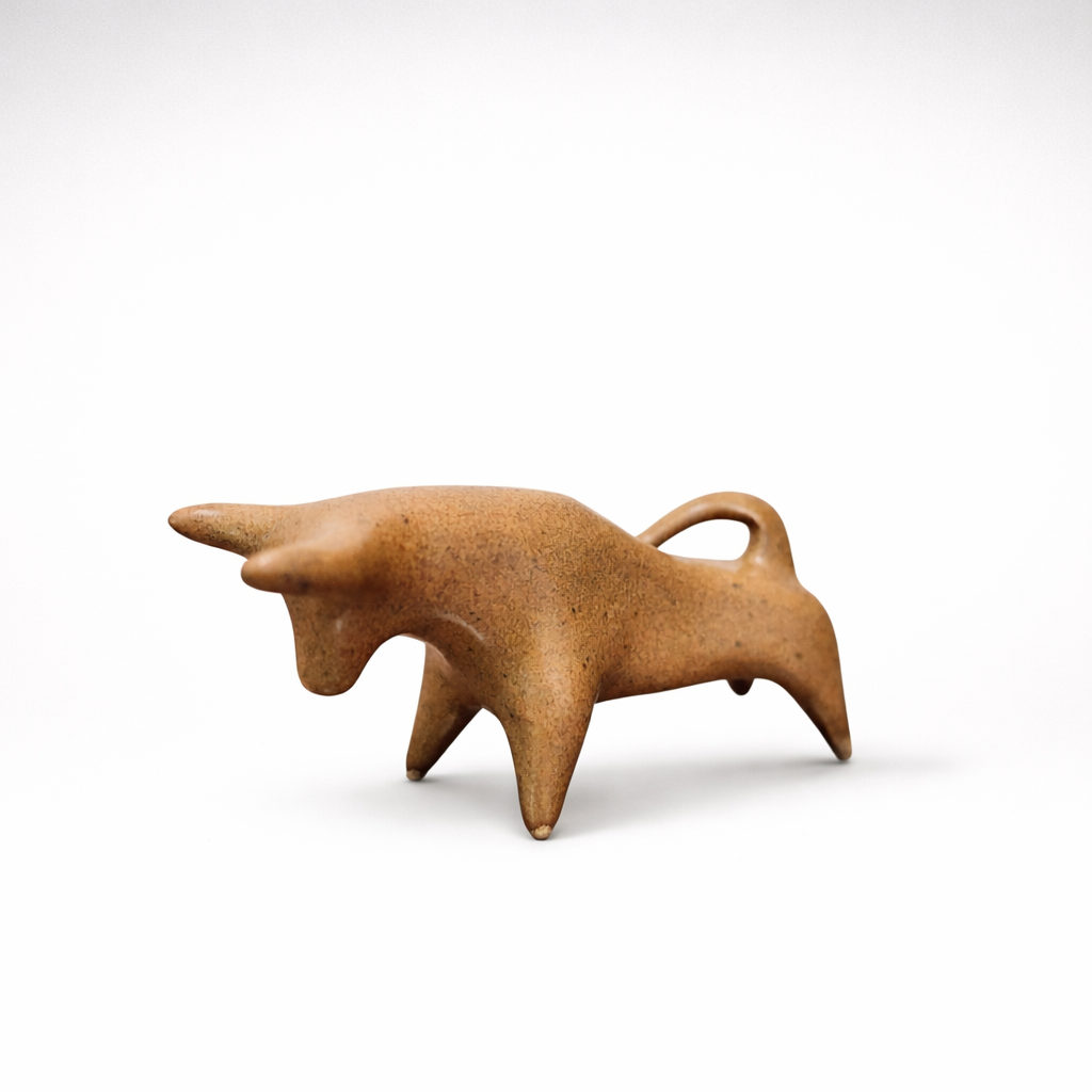 Vintage Miniature Ceramic Taurus Bull Sculpture — view 2