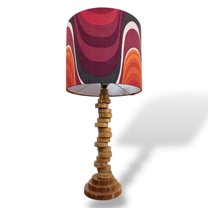 Vintage Teak Wood Tower Lamp with Barbara Brown Frequency Shade for Heals by Lightfandango