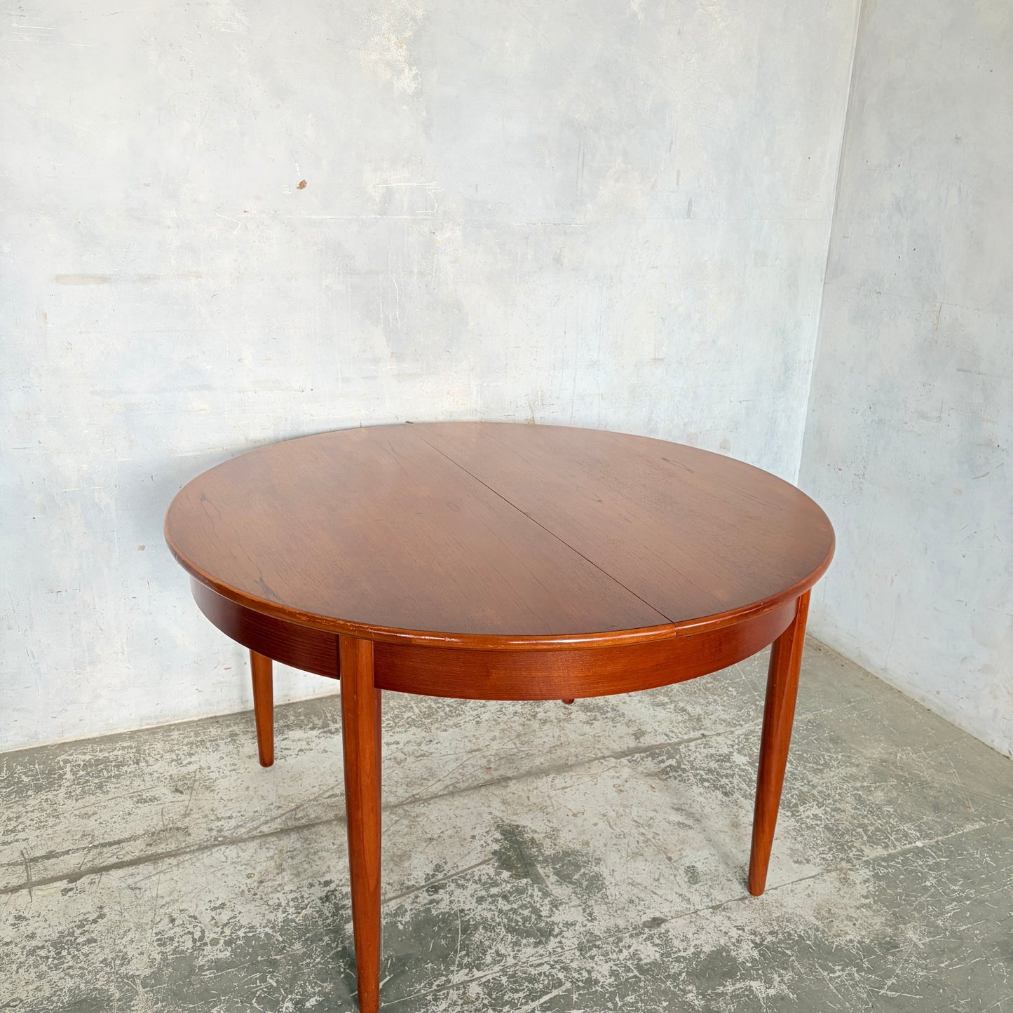 Mid Century Danish Teak Round Extending Dining Table