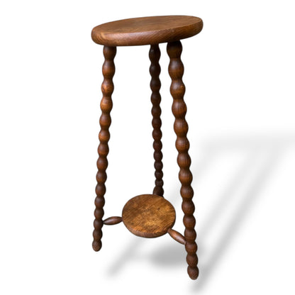 Tall French Bobbin Stool | Antique French Turned Wood Plant Stand | Rustic Country Accent — view 5