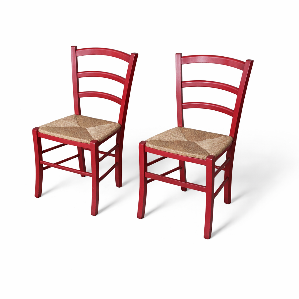 Italian Red Oak Ladderback Dining Chairs – Set of Two with Rush Seats