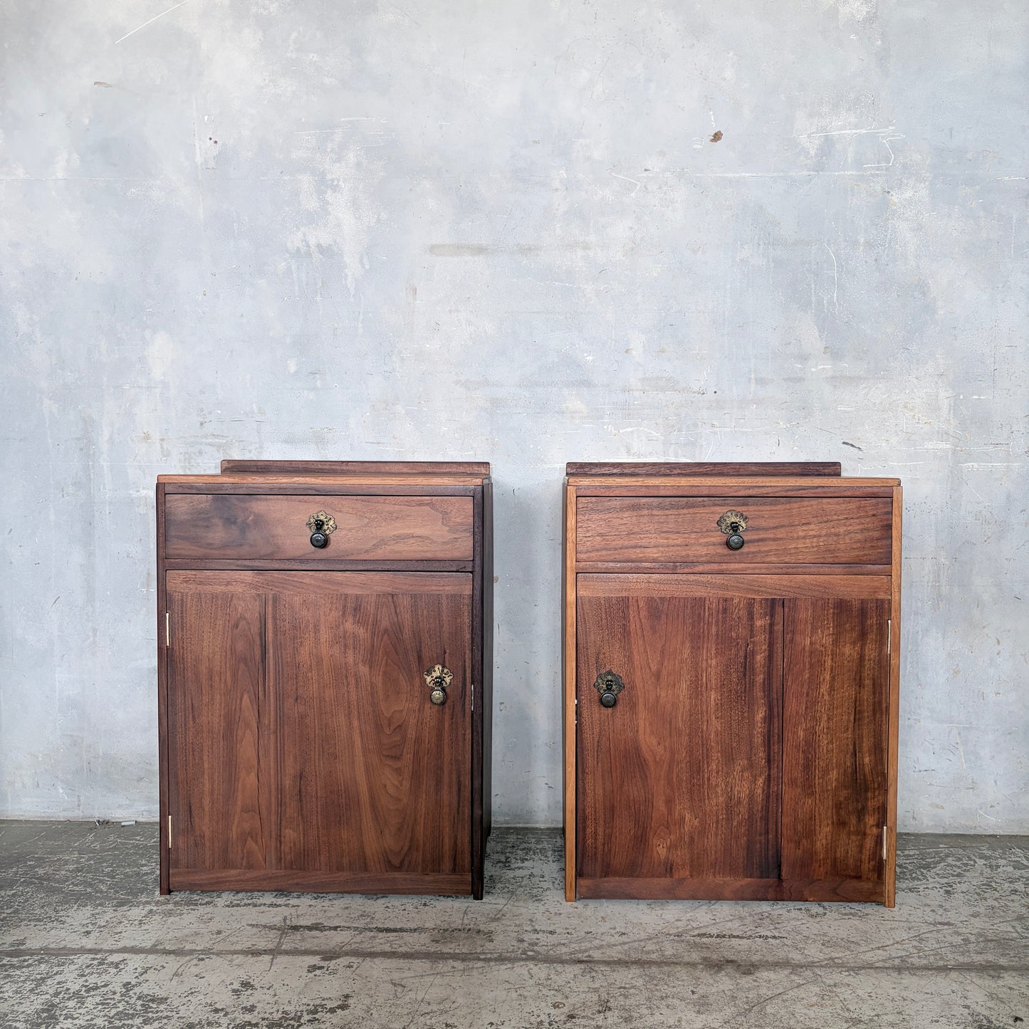 Pair of Mid-Century Walnut Bedside Cabinets | Vintage One Drawer Nightstands