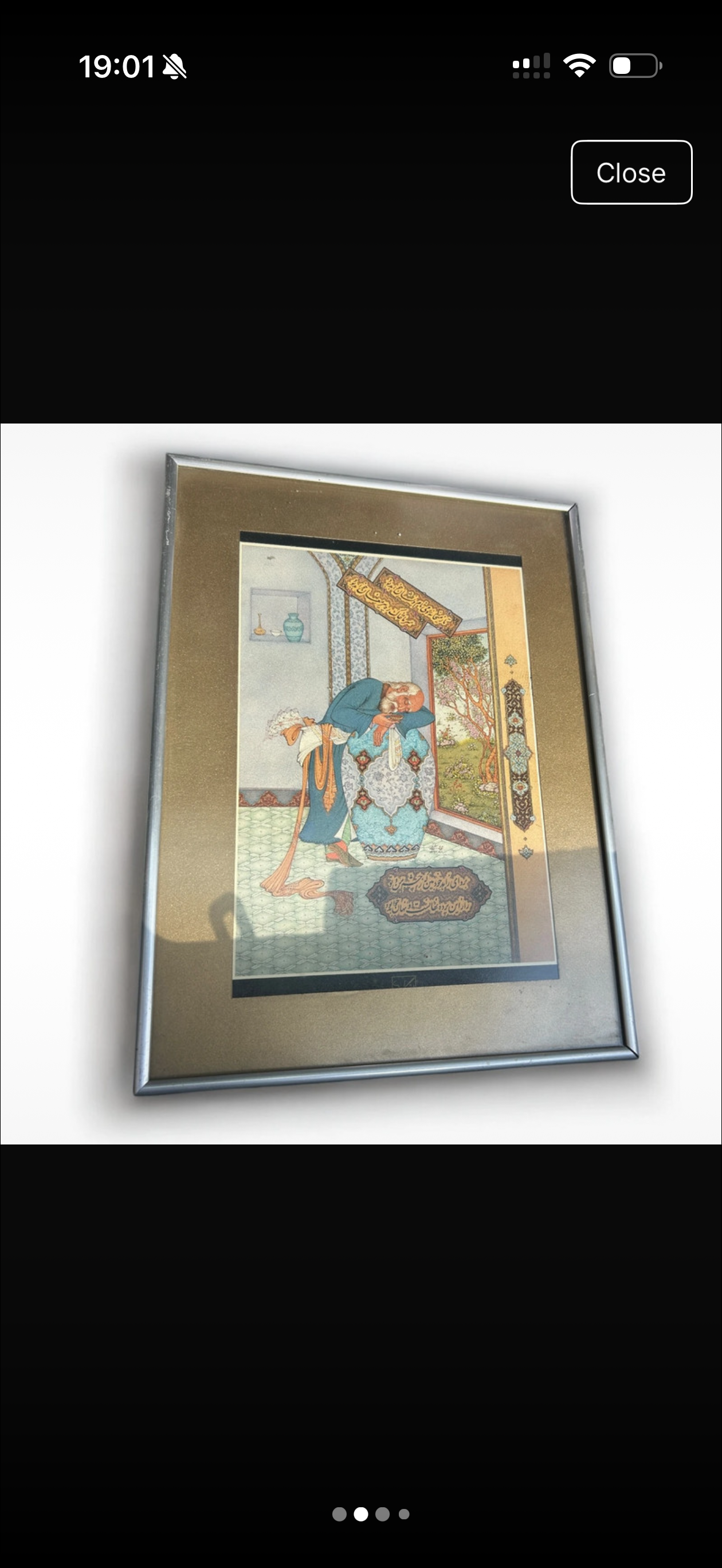 Framed Persian Miniature Art Print – Vintage Middle Eastern Illustration with Calligraphy