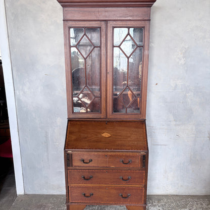 Antique Edwardian Mahogany Glazed Bureau Bookcase