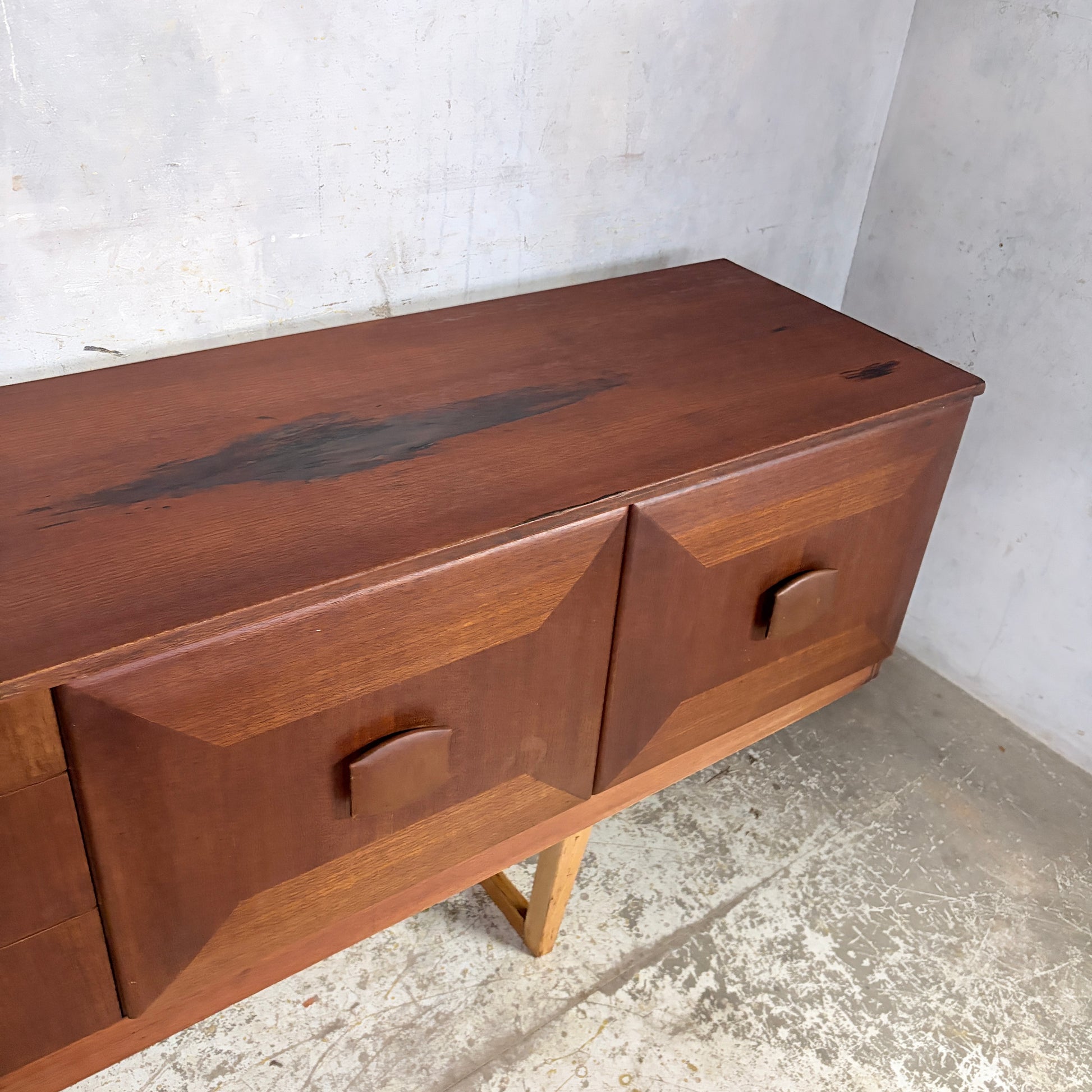 Mid Century Stonehill Teak Long Sideboard Drinks Cabinet with Drop-Down Bar — view 8