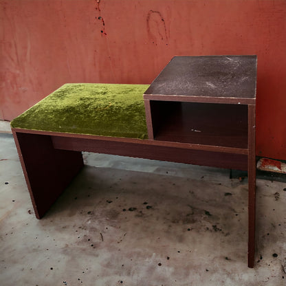 Mid Century Dark Wood and Green Telephone Seat Table