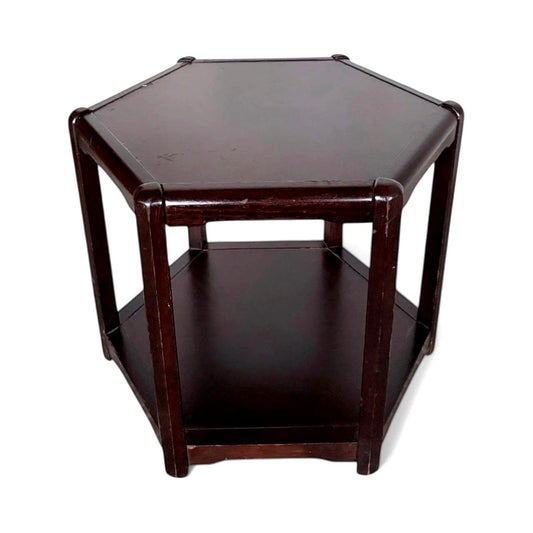 Mid Century Danish Hexagonal Coffee Table in Dark Wood with Lower Shelf