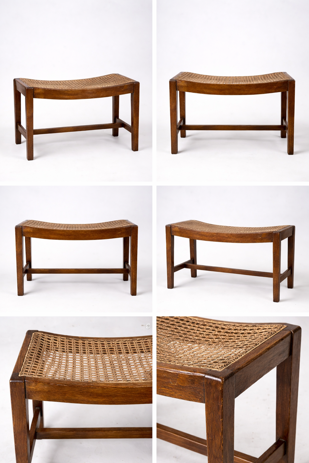 Antique Oak & Rattan Handmade Stool (Yorkshire)