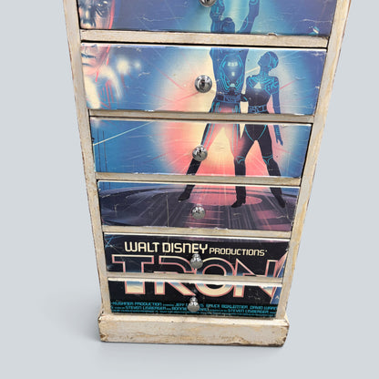Vintage Disney TRON Tallboy Chest of Drawers | Upcycled Film Poster Storage Cabinet | Retro Sci-Fi Furniture