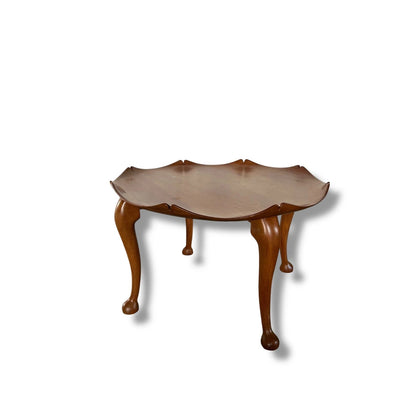 Mid Century Teak Lotus Coffee Table – Sculptural Vintage Wooden Table with Scalloped Edge & Cabriole Legs