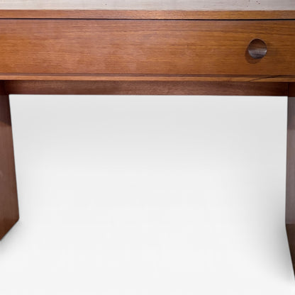 Mid Century Desk - Small Teak Writing Table with Drawer and Wooden Pulls