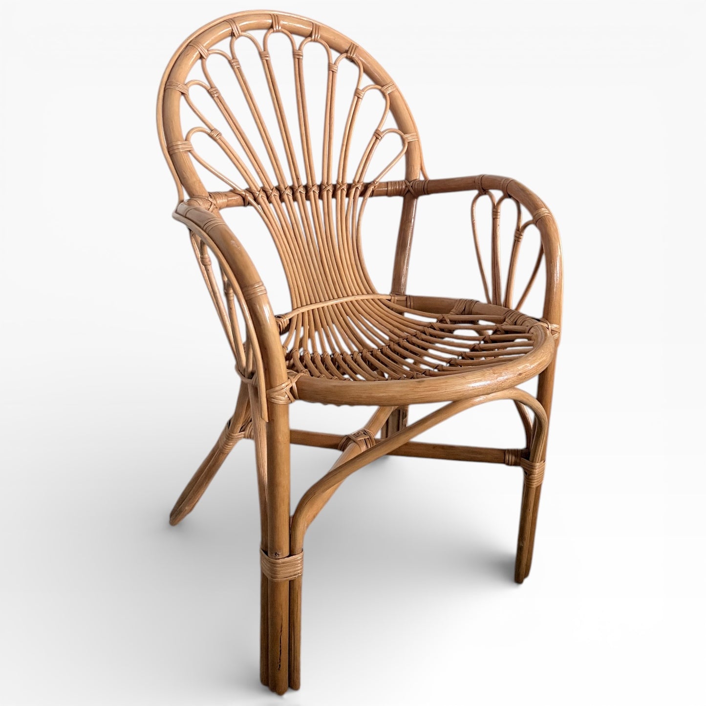 Italian Bamboo Armchair - Mid Century Sculptural Rattan Accent Chair With Curved Armrest