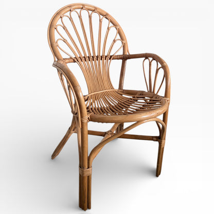 Italian Bamboo Armchair - Mid Century Sculptural Rattan Accent Chair With Curved Armrest