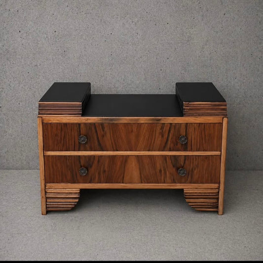 Compact Art Deco Walnut and Oak Chest of Drawers
