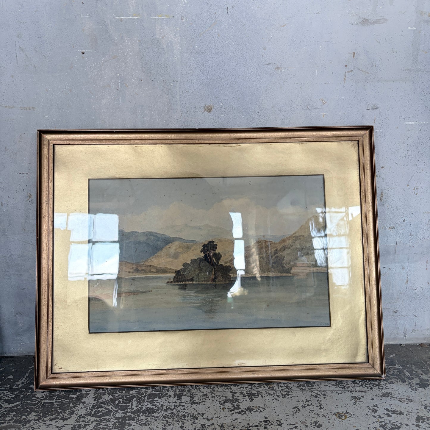 Antique 1868 Original Signed Landscape Oil Painting in Gilt Frame