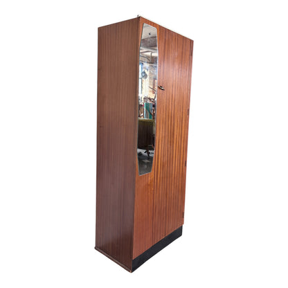 Mid Century Atomic Teak Single Wardrobe with Mirror Door – Compact Hanging Cabinet