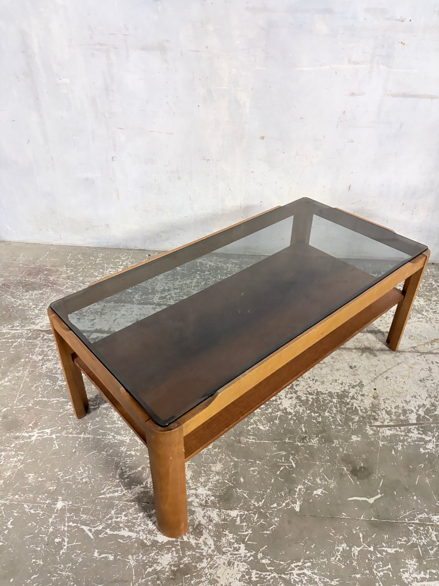 Mid Century Myers Teak & Smoked Glass Coffee Table