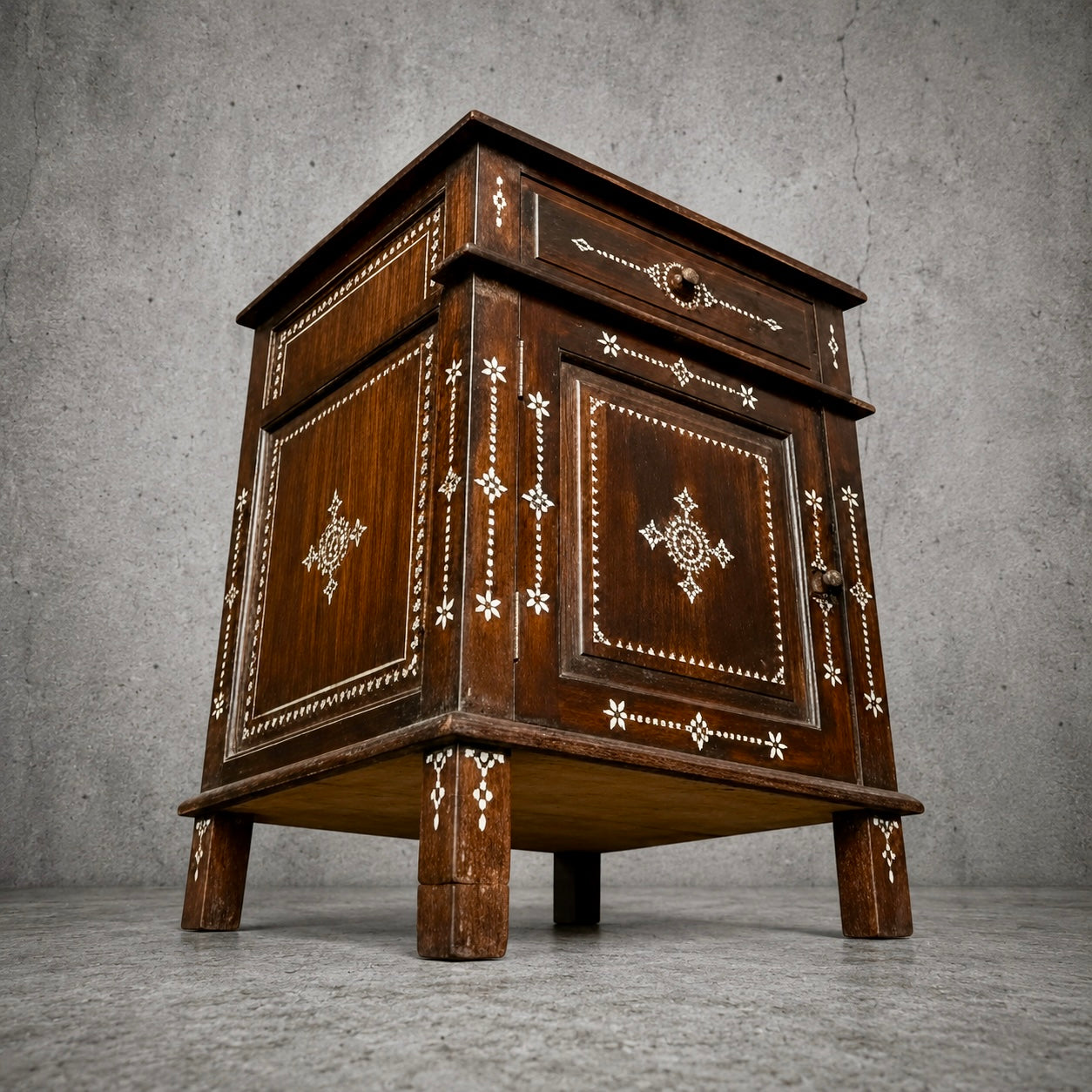 19th Century Syrian Mother of Pearl Inlaid Cabinet in Solid Mahogany