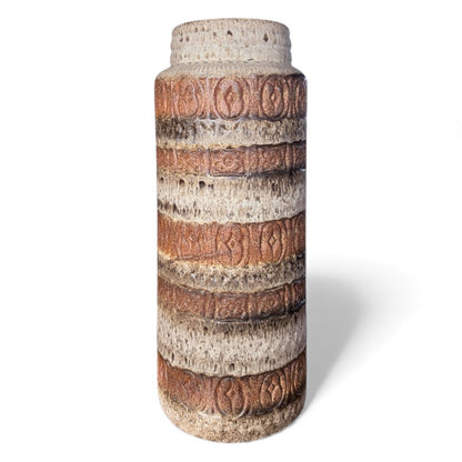 West German Pottery Vase – Large Fat Lava Vintage Floor Vase Brown Cream