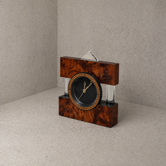 Mid Century Vintage Burr Walnut & Lucite Mantel Clock