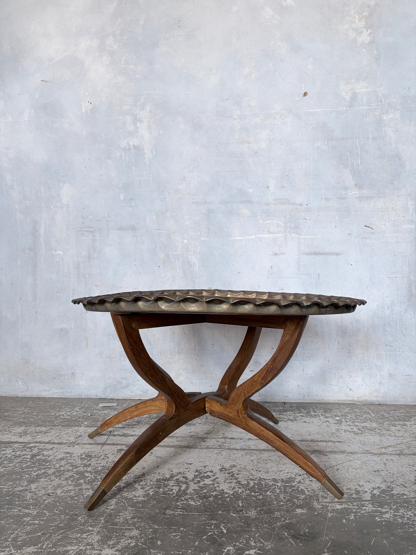 Mid Century Teak & Brass Spider Leg Coffee Table with Tray Top