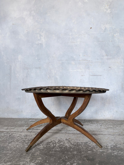 Mid Century Teak & Brass Spider Leg Coffee Table with Tray Top