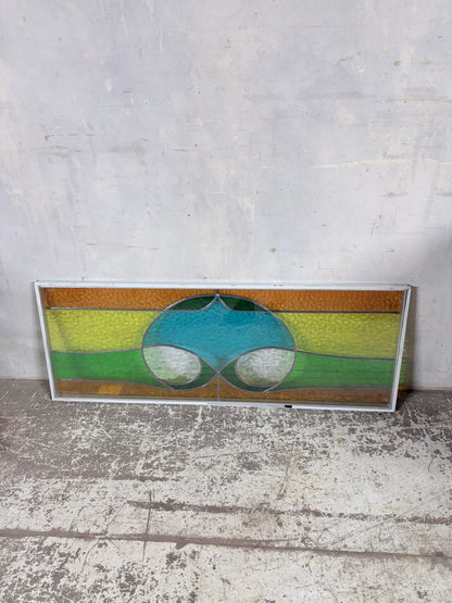 Vintage Stained Glass Window Panel – Mid Century Geometric Design