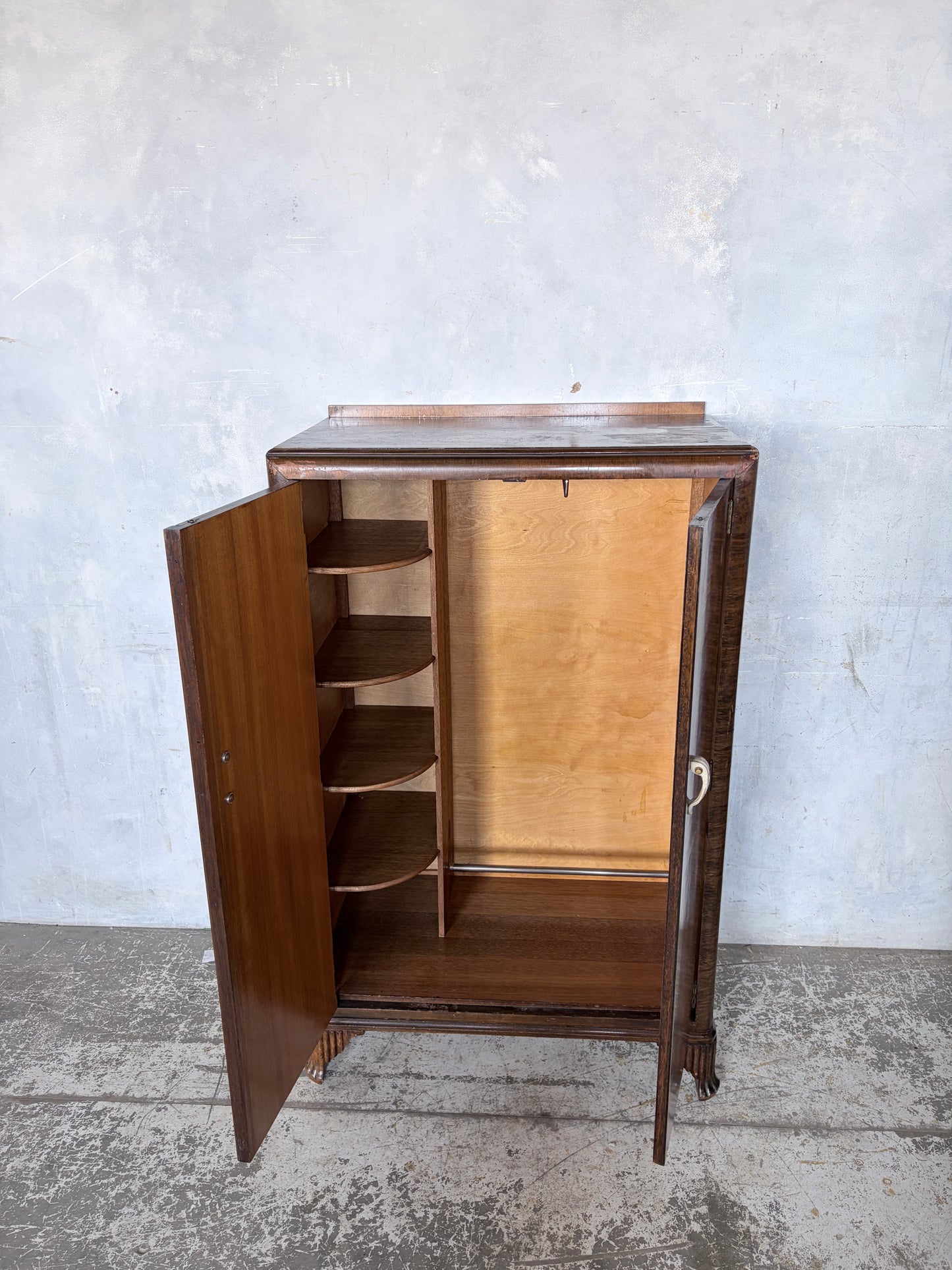Art Deco Walnut Compact Wardrobe with Interior Shelving