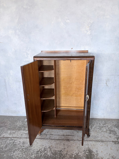Art Deco Walnut Compact Wardrobe with Interior Shelving