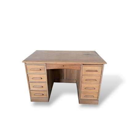 Vintage Pine & Oak Twin Pedestal Desk – 8 Drawer Writing Desk