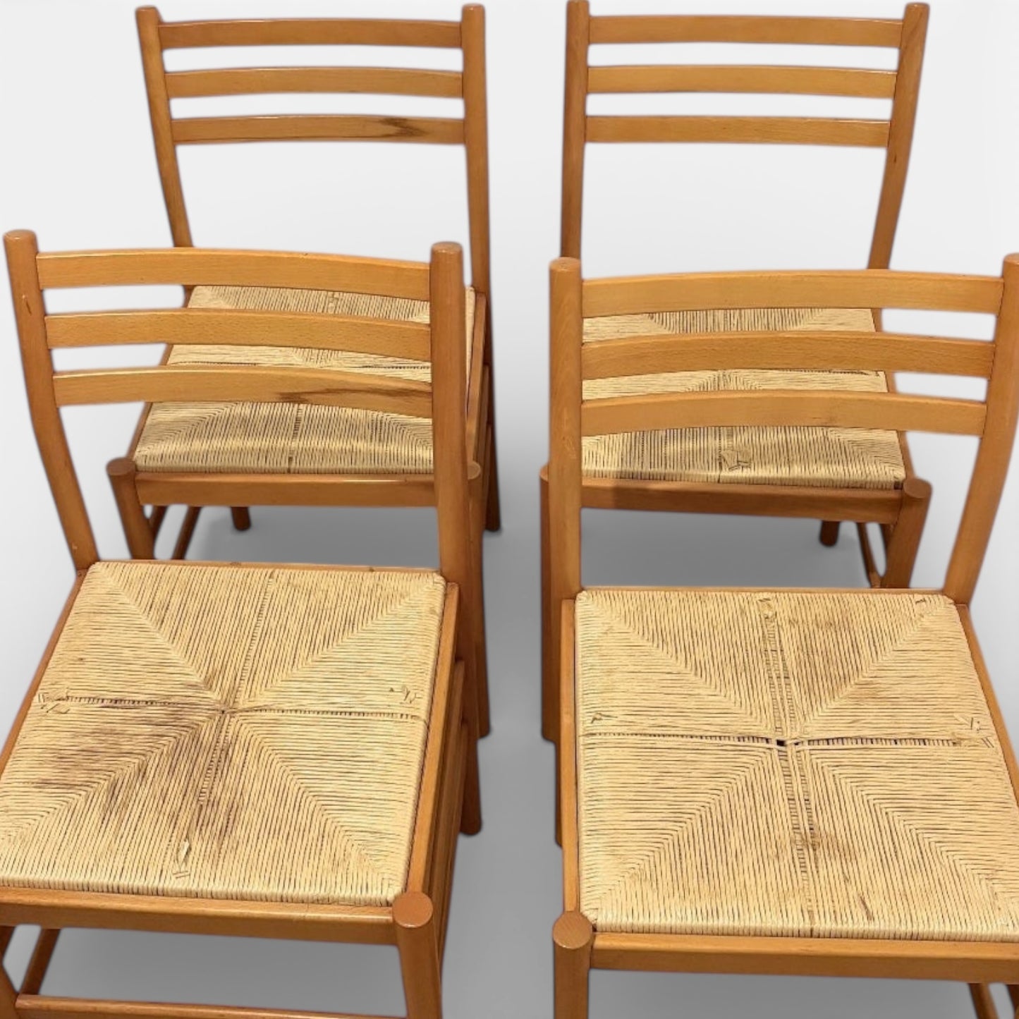 Italian Beech Dining Chairs – Set of Two Vintage Ladder Back Chairs