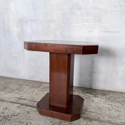 Art Deco Walnut Pedestal Side Table | Octagonal Lamp Table