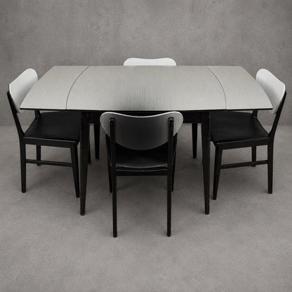 Mid Century Space Age Monochrome Formica Drop Leaf Extending Dining Table & Four Chairs