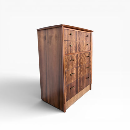 Mid Century Walnut Uniflex Tallboy Chest of Drawers