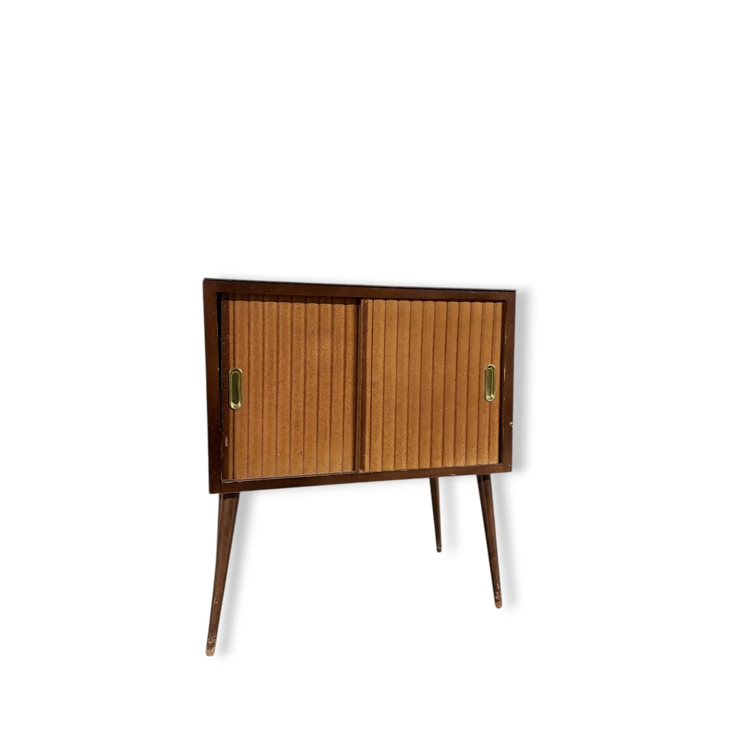 Mid-Century Record Cabinet – Vintage Media Cabinet with Tambour Door & Walnut Finish