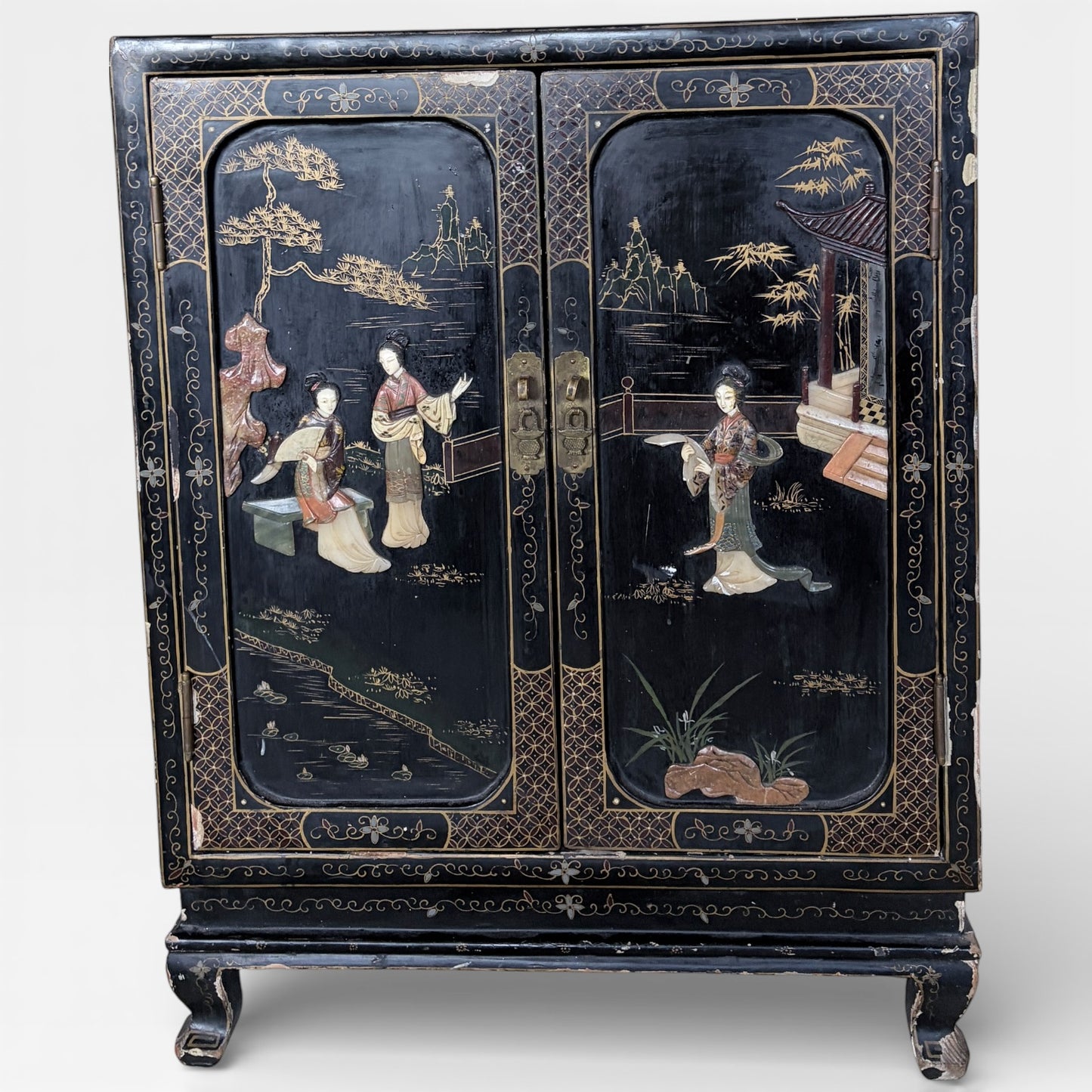 Chinese Black Lacquer Cocktail Cabinet with Mother of Pearl Inlay
