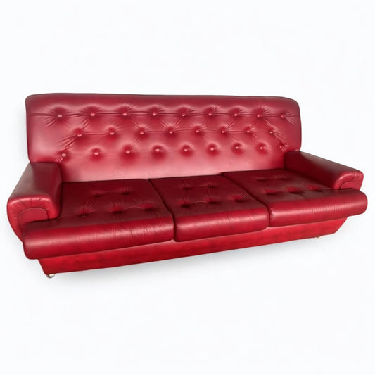 Mid Century Modern Red Vinyl Three Piece Leatherette Sofa