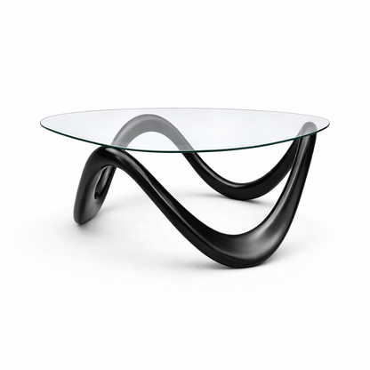 Rounded Triangular Glass Coffee Table with Pop Art Base