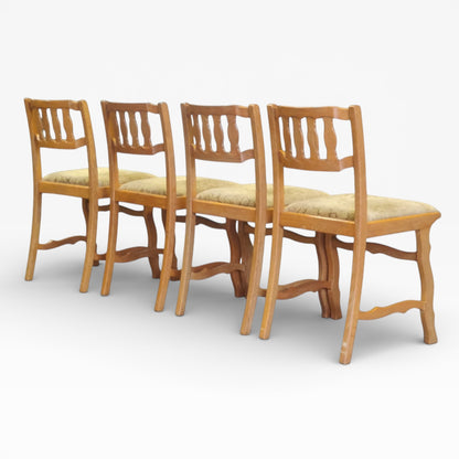 Vintage Oak Dining Chairs – Set of Four Mid Century Danish Oak Chairs