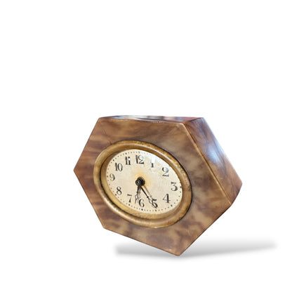 Art Deco Mantel Clock – Hexagonal Vintage Shelf Clock With Marbled Bakelite Design