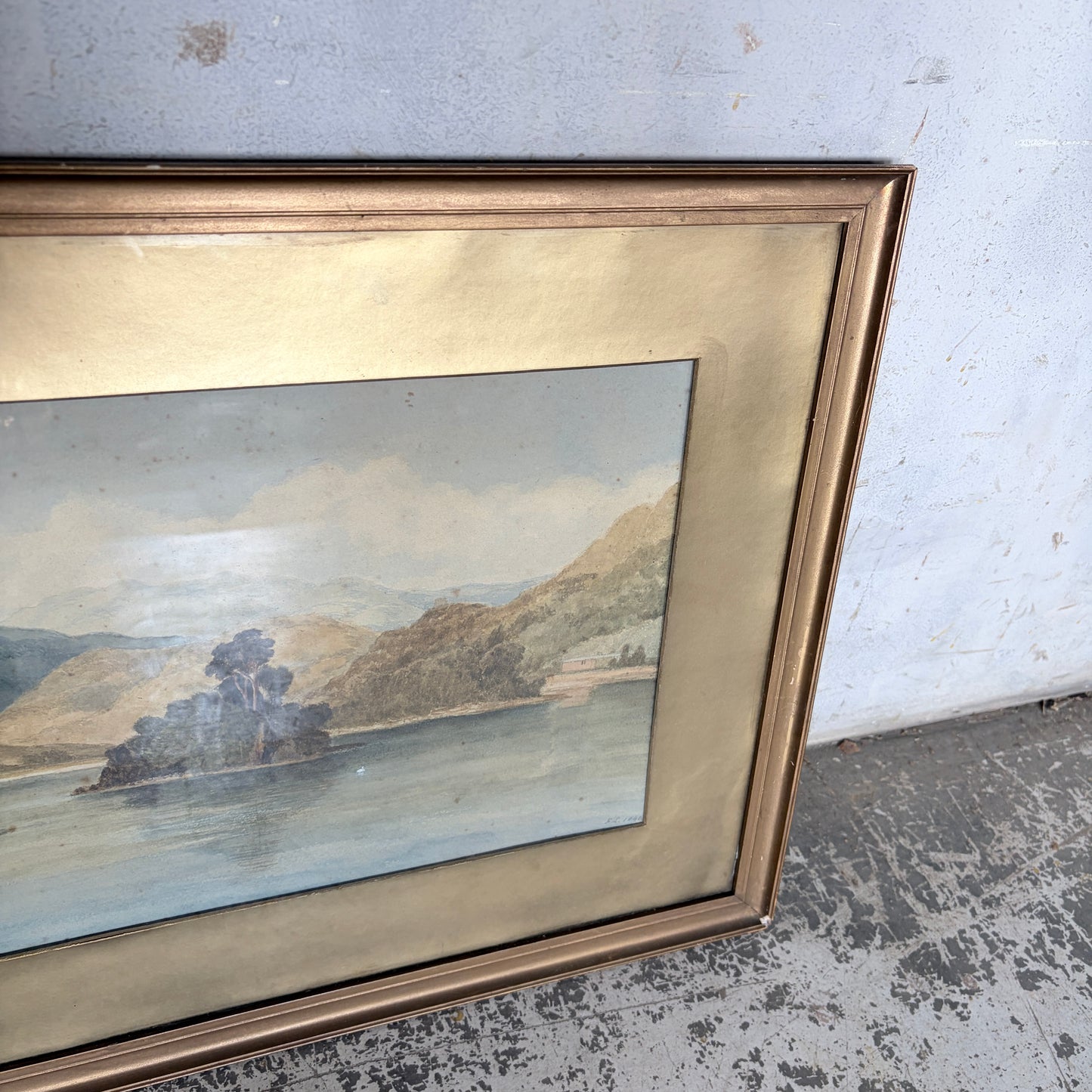 Antique 1868 Original Signed Landscape Oil Painting in Gilt Frame