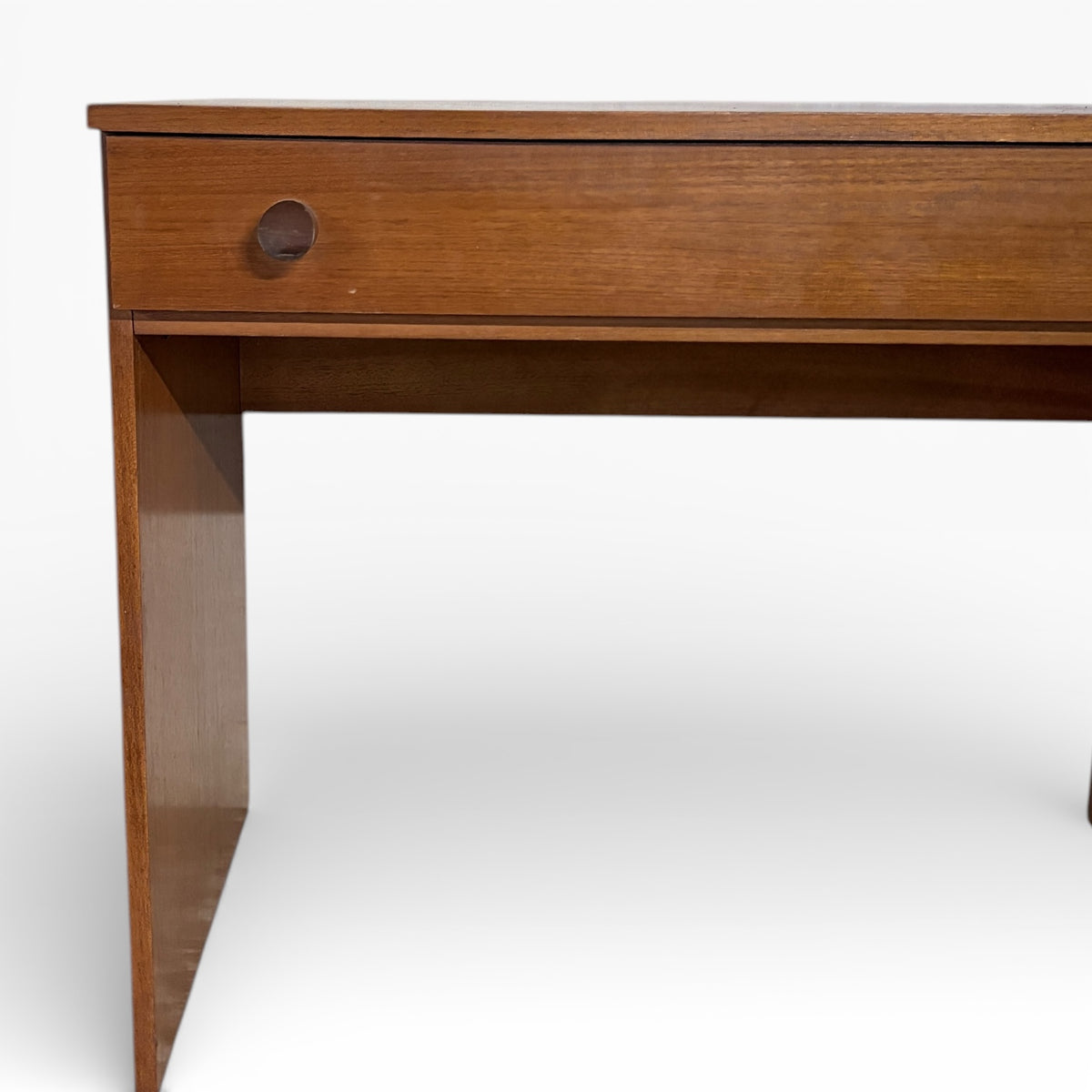 Mid Century Desk - Small Teak Writing Table with Drawer and Wooden Pulls