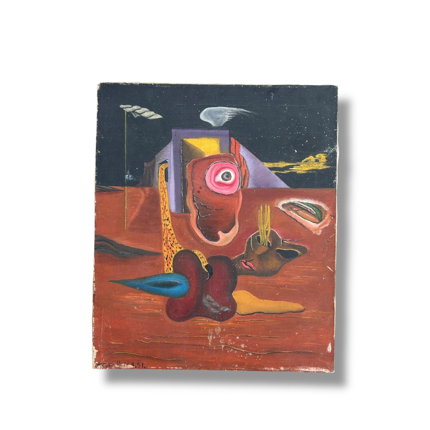 Mid Century Abstract Surrealist Art, Dated 1951, Original Modernist Painting