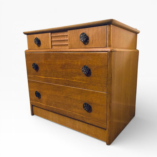 Mid Century Chest Drawers – Vintage Teak Dresser With Decorative Handles