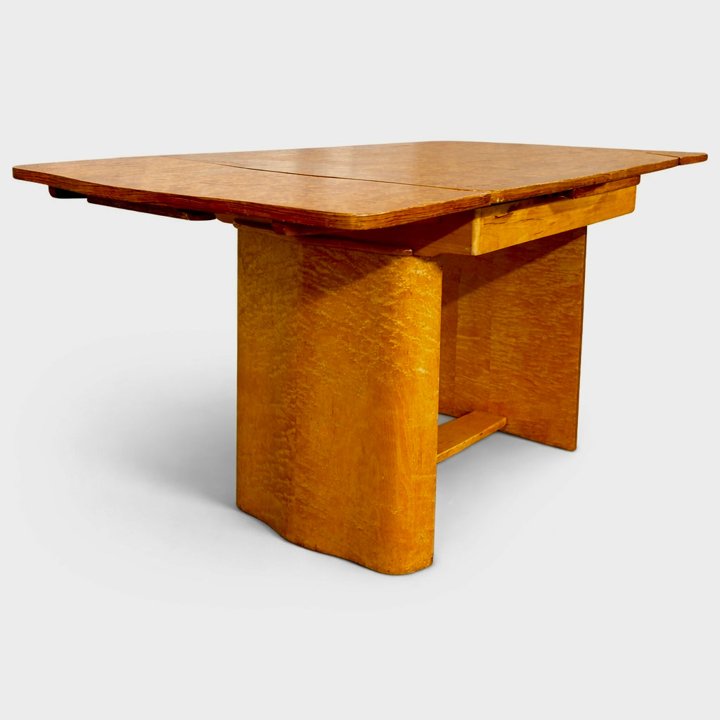 Art Deco Bird’s Eye Maple Draw Leaf Extending Dining Table | 1930s Pedestal Dining Table